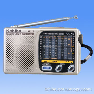 12-Band FM/TV1/TV2/MW/SW1-8 Radio Powered by AA 1.5 x 2 Batteries